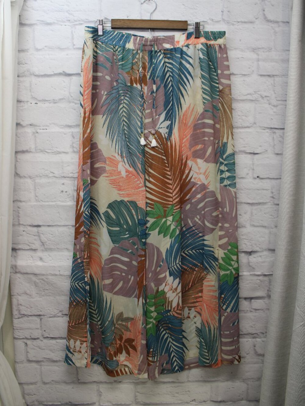 Jantzen Extra Large Colorful Palm Floral Semi Sheer Wide Leg Pants Beach Travel